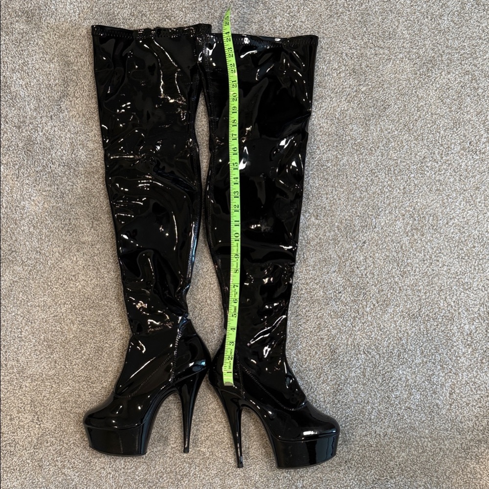 Pleaser Black Patent Over-the-Knee Platform Stiletto Boots
